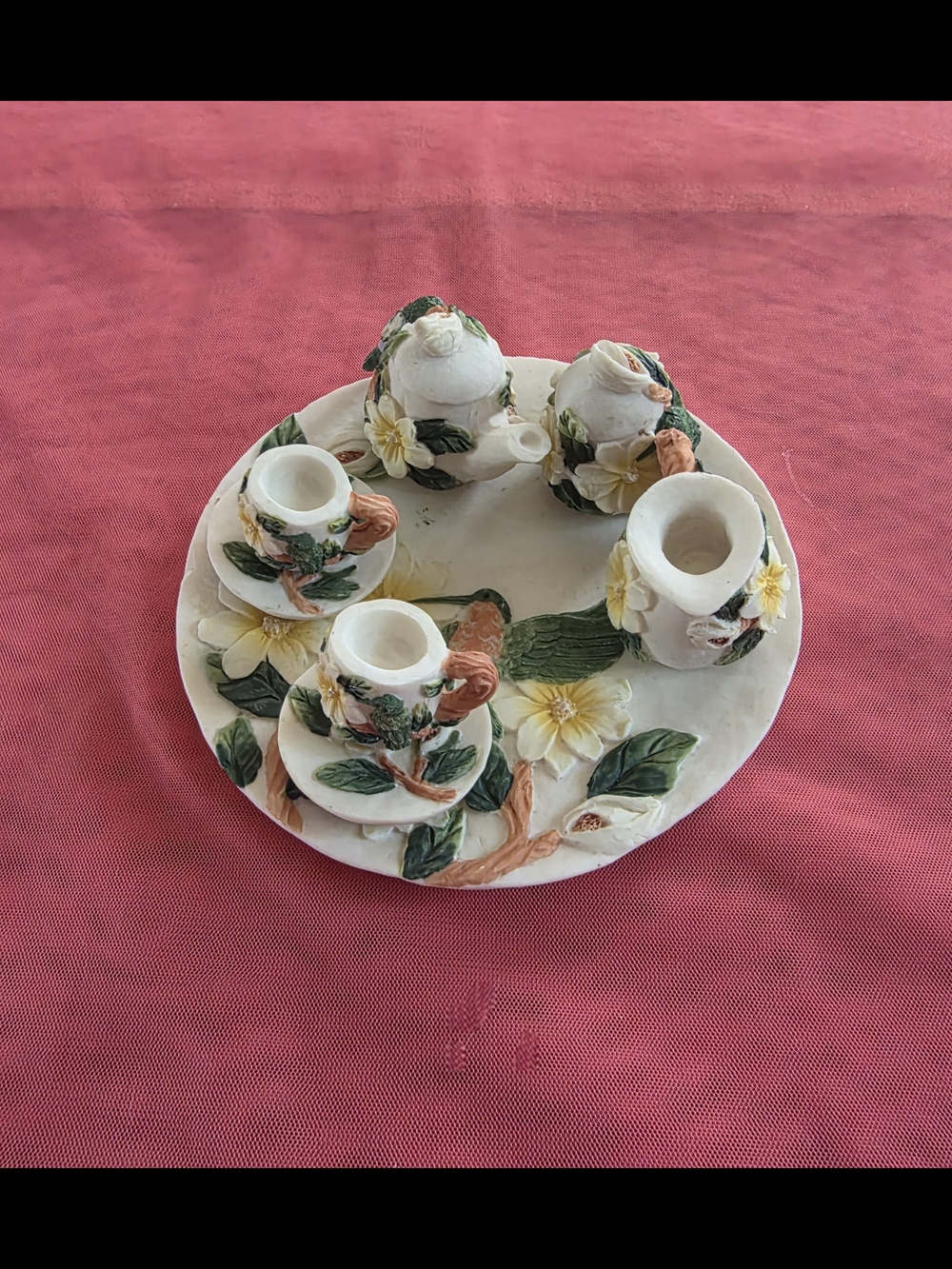 Floral Hummingbird Miniature Ceramic Tea Set